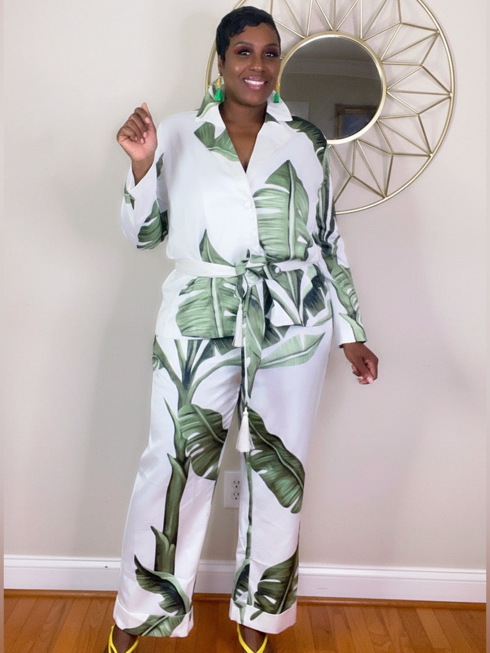 3pc Set L'ATISTE by Amy NWT Greenleaf Pant Set Tropical Leaf SIZE 2X - Picture 2 of 16